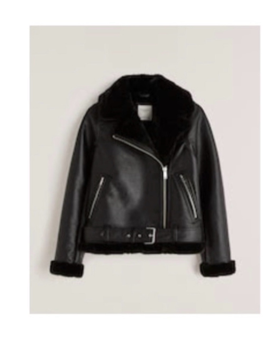 Abercrombie & Fitch Black Faux-Shearling Leather Biker Jacket